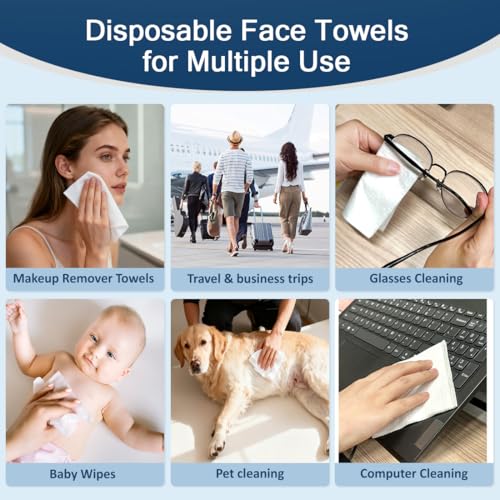 GLIMGLINT Face Towels, 100 Count (2 Box) Disposable Face Towelettes, Biodegradable Makeup Remover Dry Wipes, Super Soft Clean Facial Towels Wash Cloth for Sensitive Skin