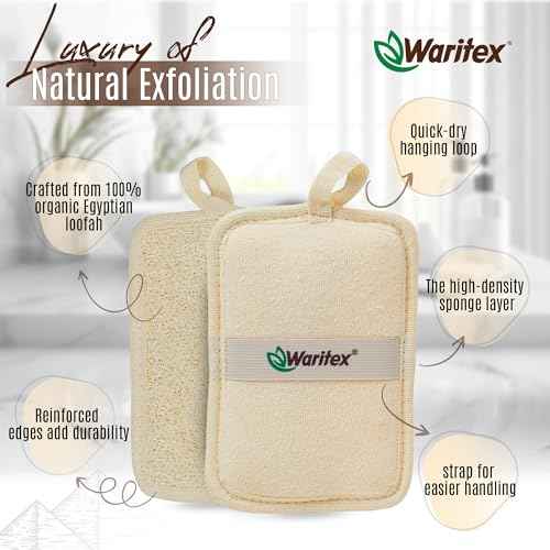 Waritex Egyptian Loofah Rectangular Body Scrubbers with Hand Strap, Exfoliating Bath Pads Made from Natural Egyptian Loofah Fibers, Gentle Deep Cleansing for Men and Women in Shower 3 Count (1 Pack)