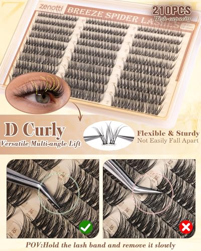 Zenotti C-Curl 210Pcs Soft Spider Lash Clusters 10-16mm Kim K Breeze Look