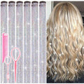 Silver Hair Tinsel Clips, 12-Pack Glitter Extensions, 24 Inch