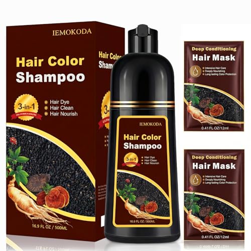 Msktasy Dark Brown Hair Dye Shampoo for Gray Hair, Natural 100% Coverage