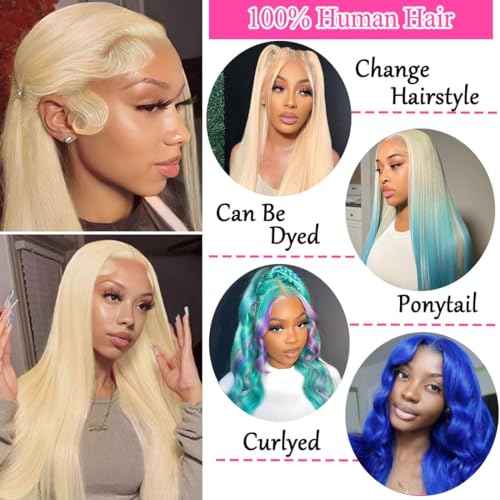 613 13X6 Lace Front Wig Human Hair 30 inch Lace Front Wig Human Hair 180 Density Straight Blonde Wig Human Hair Pre Plucked For Women Honey Blonde HD Lace Front Wig