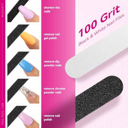 Makartt Mini Nail Files - 100/180 Grit Emery Boards for Nails, 50 Pcs Disposable Doubled Sided Coarse & Fine Bulk Manicure Kit Home Salon Use(Black White Pink Purple Brown)