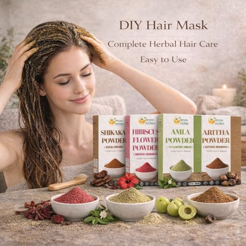 Herbs Botanica Herbal Hair Mask Combo for Hair Growth & Scalp Health - Brahmi, Reetha, Shikakai, Hibiscus, Amla Powders, 5.3 oz Each, 1.65 lbs