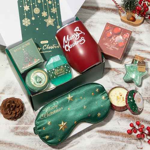 Christmas Gifts,Christmas Gifts for Women Merry Christmas Gifts Unique Holiday Gifts for Female Friends,Relaxing Bath Gifts Box Insulated Wine Tumbler Gifts Set for Mom, Wife, Sister, Girlfriend