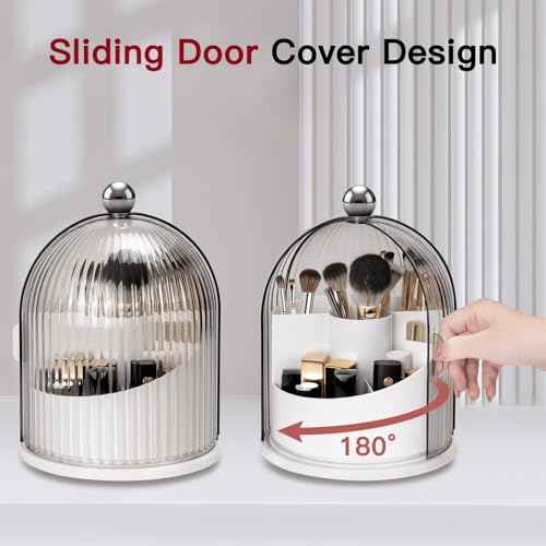 Makeup Brush Holder with Lid 360¡Æ Rotating Clear Dustproof Make Up Organizers for Vanity Bathroom Countertop, Transparent