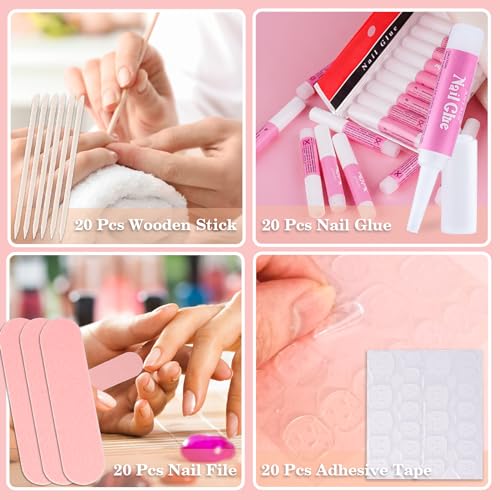 Professional Press On Nail Prep Kit - 20 Piece Set in Pink