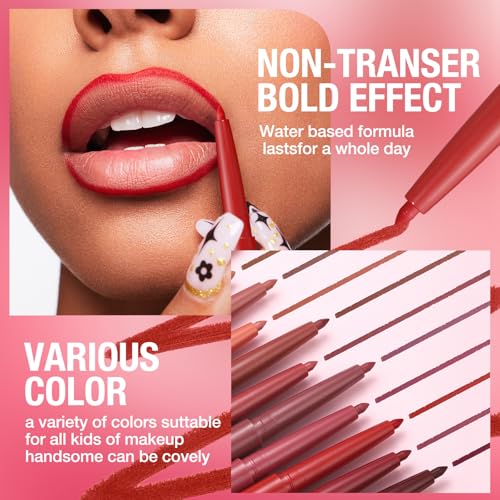 LANGMANNI 12 Color Waterproof Matte Lip Liner Set - Creamy, Highly Pigmented, Long-Lasting