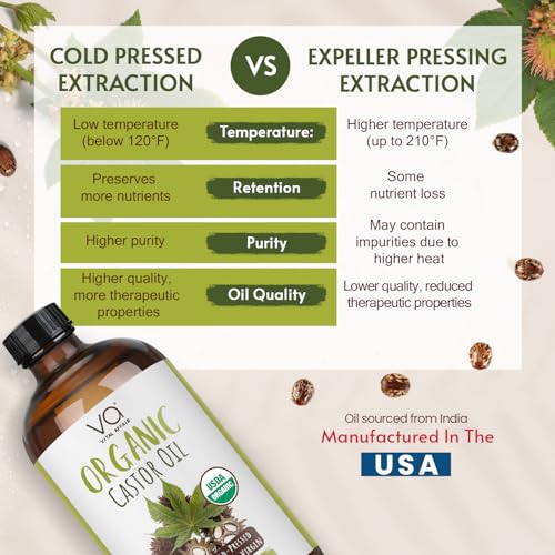 Organic Castor Oil Cold Pressed 16oz Glass Bottle with Pump