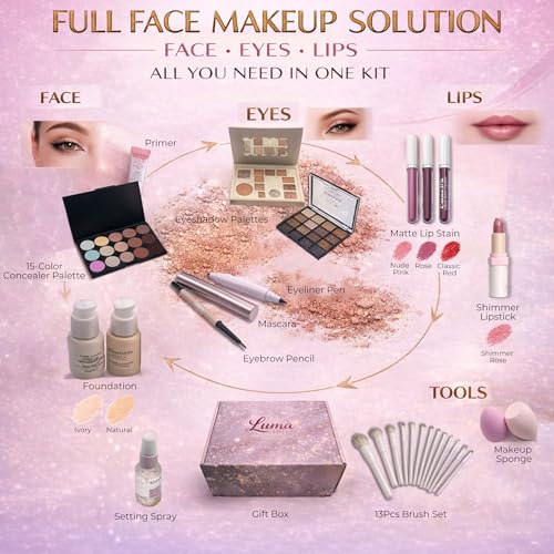 All-In-One Makeup Kit for Beginners & Teens with Eyeshadow, Foundation & Brushes