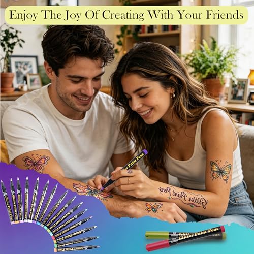 Metallic Glitter Temporary Tattoo Markers 15-Pack