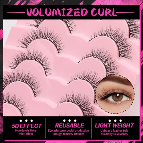 7 Pairs 5D Wispy Cat Eye False Eyelashes - Fluffy Handmade Lashes