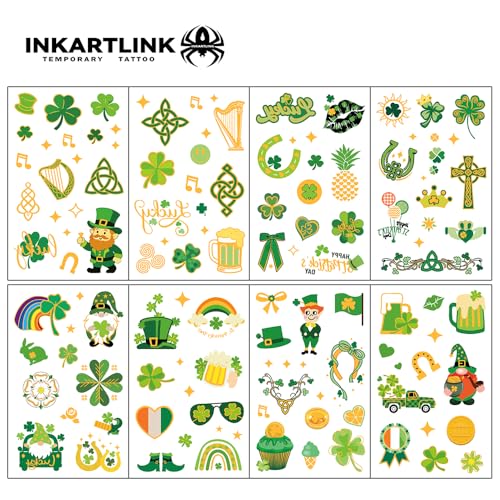 St. Patrick's Day Temporary Tattoos, 8 Sheets Shamrock Stickers