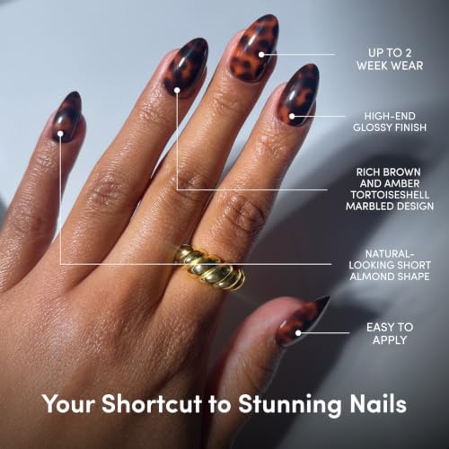 Glamnetic Short Almond Press On Nails - Tortoiseshell 30 Nail Set
