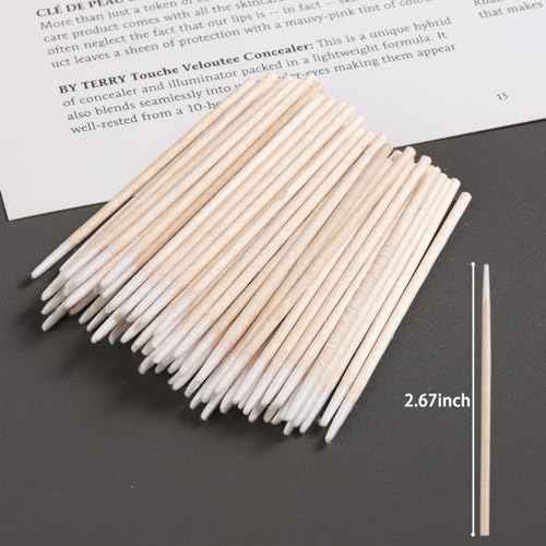 200PCS Precision Tip Cotton Swabs with Wooden Sticks, Pointed Tip Cotton Swabs for Nail Polish Touch Up, Disposable Makeup Applicators, Cotton Sticks for Makeup, Microblading Supplies