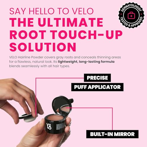 VELO Root Touch Up Hair Color Powder - Gray Cover, Long Lasting, Travel-Ready