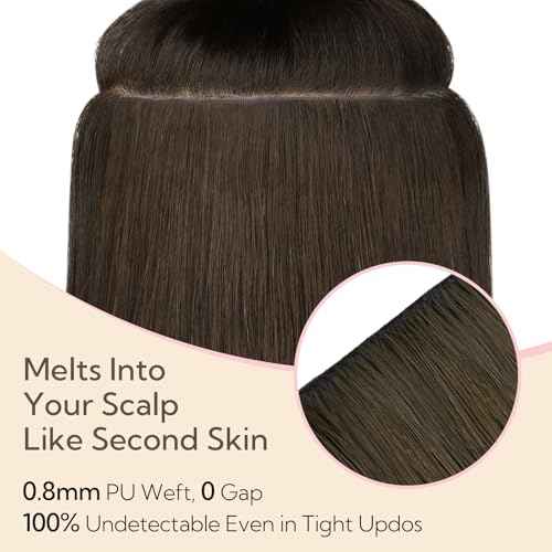HOTBANANA Invisi Edge Clip in Hair Extensions, 18inch 110g 7Pcs Injected Seamless Clip in Extensions Real Human Hair Ombre Walnut Brown to Ash Brown and Bleach PU Hair Extensions Straight Hair