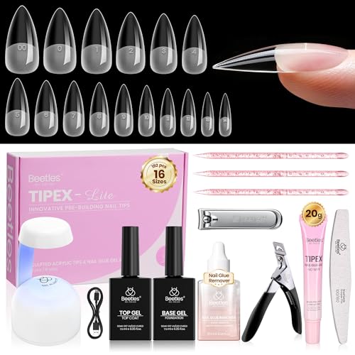 Beetles Tipex Lite Nail Tips Kit - Medium Stiletto, 192 pcs, 3 Sizes, DIY Nail Extensions