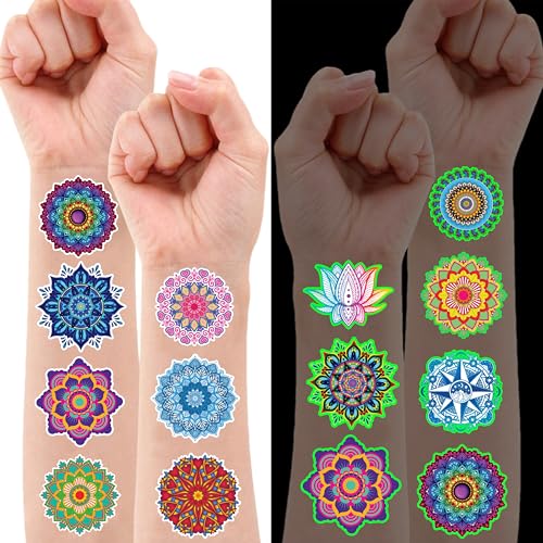 Glow in the Dark Mandala Temporary Tattoos, 96 Pcs