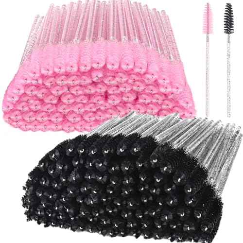 200 Pcs Disposable Mascara Wands,Lash Spoolies Crystal Eyebrow Spoolies Brush Eyelash Applicator Tool Spoolies for Eyebrow,Used for Eyelash Extension Eyebrows Cosmetics(Black and Pink)