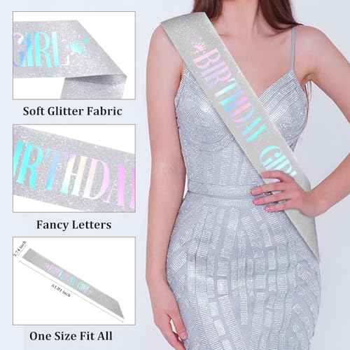 CAVETEE Birthday Girl Crown and Sash£¬ Princess Tiara Happy Birthday Headband Party Accessories for Women and Girls