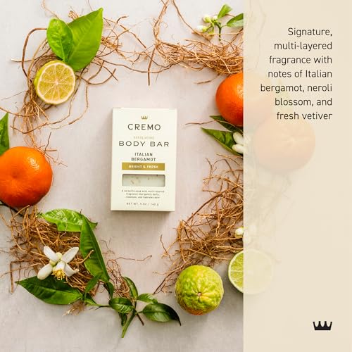 Cremo Italian Bergamot Exfoliating Body Bar for Men, 5oz