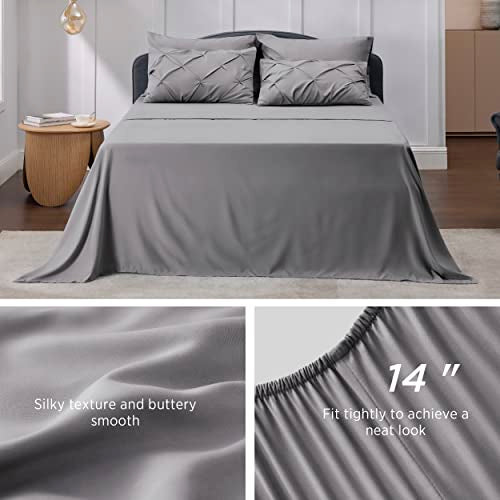 Bedsure Twin Comforter Set with Sheets - 5 Pieces Bedding Sets, Pinch Pleat Grey Bed in a Bag with Comforter, Pillowcase & Sham