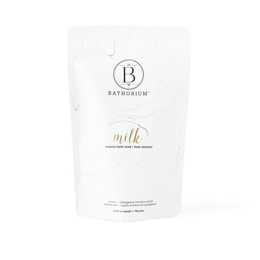 Bathorium Milk Mineral Bath Soak, Made with Coconut, Dead Sea Salt & Vanilla Bean CO2, Ideal for Hydration, Good for Sensitive Skin, Approximately 5 Baths, 23 oz