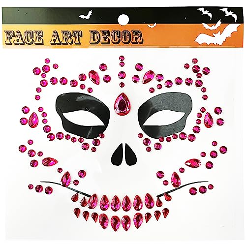 Face Jewels Temporary Face Tattoos, 6-Pack Day Of The Died Skull Festival Face Gems, Crystal Make up Eye Glitter Face Stickers for Halloween