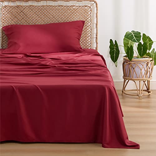 Bedsure Twin Sheets Set, Cooling Sheets Twin Size Bed Set, Rayon Derived from Bamboo, Twin Size Sheets, Breathable & Soft Bed Sheets, Hotel Luxury Silky Bedding Sheets & Pillowcases, Burgundy