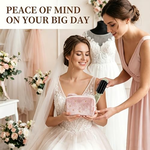 FUNWOOD Wedding Day Emergency Kit for Bride—Pink 70Pcs Velvet Makeup Bag & Essentials