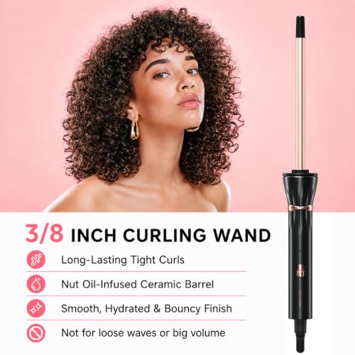 Hahahope 3/8 Inch Skinny Curling Wand - 9mm Ceramic Small Barrel Iron