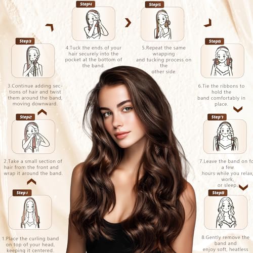 Heatless Hair Curlers Overnight - Velvet Curling Ribbon with Comb Stabilizer