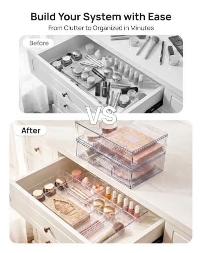 Vtopmart 12-Pack Clear Makeup Organizer Set with Stackable Drawers