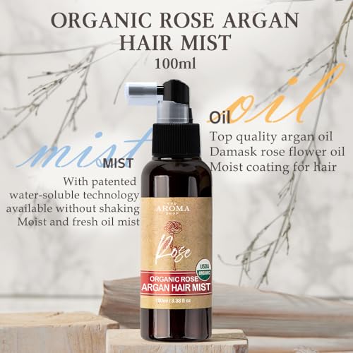 Organic Rosemary Argan Hair Mist - Hydrating Leave-In Spray for Dry, Damaged Hair | 3.38 fl oz