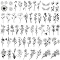 One Grace Mini Black Flower Temporary Tattoos - Realistic Long Lasting Waterproof Tiny Tattoos - Cute Floral Bouquet Wild Plants Small Tattoos for Women and Men