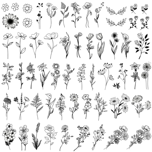 Black Flower Temporary Tattoos - Realistic Waterproof Designs