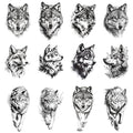Wolf Temporary Tattoos 12pc – Black & White Sketch Armband