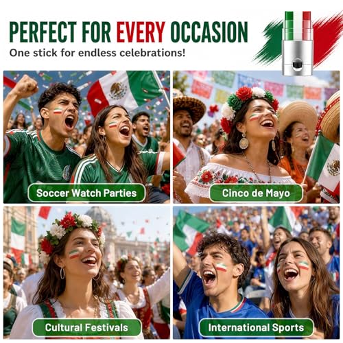 BADCOLOR Soccer Fan Face & Body Paint Stick - Mexico & Italy Flag Colors, Waterproof, Sweatproof, 3-in-1 Makeup