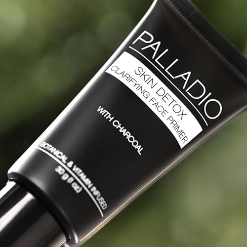 Palladio Skin Detox Clarifying Face Primer with Charcoal, creates a smooth base for makeup application, protects skin, provides long wear flawless glam look, 1 ounce