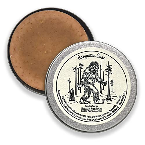 Seattle Sundries Sasquatch Soap Bar Natural Skin Care, 1 (4oz) Handmade Soap Bar in a Retro Aesthetic Gift Tin with a Woodsy Scent, Camp & Bigfoot Gift Idea