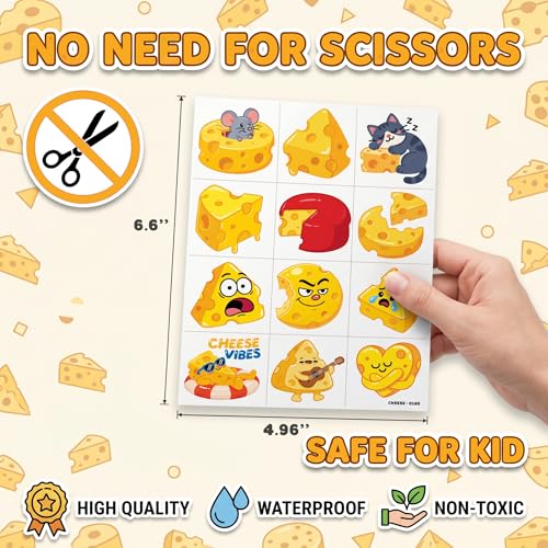 96 PCS Cheese Temporary Tattoos for Kids | Pre-Cut Party Favors