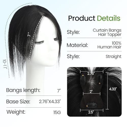Real Human Hair Topper Clip-In Curtain Bangs 11 inch