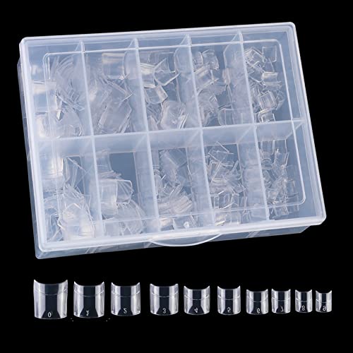 Beuniar Acrylic Clear Nail Tips 500Pcs Short French Artificial Square False Tip for Manicure with Storage Box