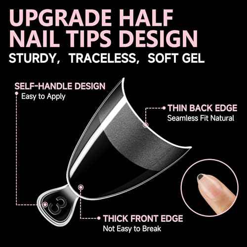 UNA GELLA Almond Gel Nail Tips Short: Half Cover Almond Shape Nail Tips Matte 216pcs Clear Gelly Tips for Saving Nail Extension DIY Nail Art, Self-handle 12Sizes