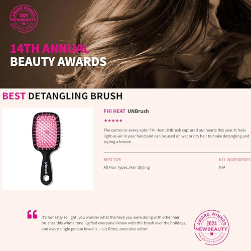 FHI Heat UNbrush Detangling Brush for Pain-Free Brushing on All Wet or Dry Hair Types — Durable DuoFlex Anti-Static Bristles, Lightweight Handle, Vented Hair Brush, Light Blue/Grey