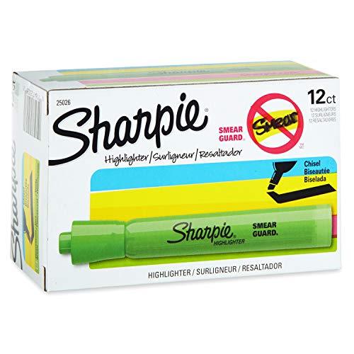 Sharpie Tank Style Highlighters, Chisel Tip, Fluorescent Green, Box of 12