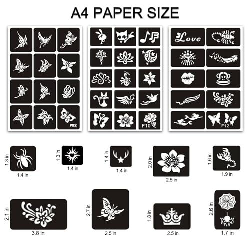 Temporary Tattoo Stencils Kit - 727 Patterns, 20 Sheets