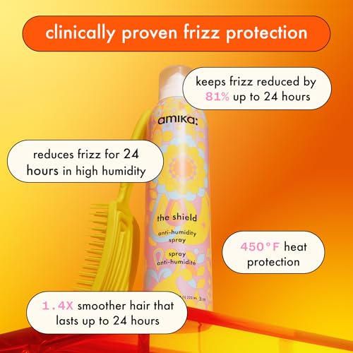 amika the shield anti-humidity spray | lightweight, invisible heat protection spray, contains UV filters, for smooth, frizz free hair