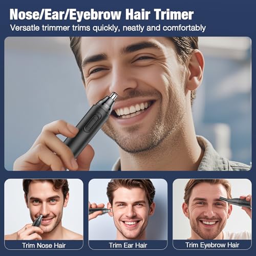 Nose Hair Trimmer for Men Rechargeable: 2024 Painless Rechargeable Nose Hair Trimmer IPX7 Waterproof, Dual Edge Blades Eyebrow & Facial Trimmer for Men for Easy Cleansing, Black
